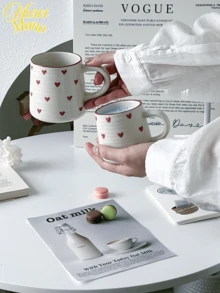 <Một tách trà ấm áp, một chút yêu thương>, 1 cốc gốm hình trái tim 200ml/420ml, cốc cà phê họa tiết tròn, thiết kế tối giản và thanh lịch, thích hợp để pha cà phê latte, sữa, sữa chua ăn sáng, trà chiều, quà tặng cho các cặp đôi, quà tặng ngày lễ tình nhân, quà tặng cho ngày tựu trường, quà tặng cho ngày tựu trường - Nhiều màu - Xem 8