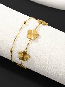 1 件简约休闲时尚金属激光幸运四叶草吊坠双层串珠链男士手链 - 雙層手鍊 - 查看 10