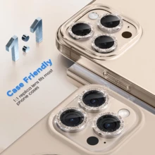 Camera Lens Protector Film For IPhone 11/12/13/14/15/16/17 Pro Max, Shiny Decoration, Metal Lens Screen Protective Ring Accessory, Shiny Titanium - Gold - View 5