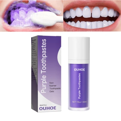 OUHOE 30ml Pasta de dientes blanqueadora, blanquea los dientes, limpia las manchas y los dientes amarillentos, cuida las encías, refresca el aliento, pasta de dientes blanqueadora, limpia las manchas superficiales y los residuos, refresca el aliento, protege los dientes y las encías, mejora el brillo de los dientes y refresca el aliento para una sonrisa segura