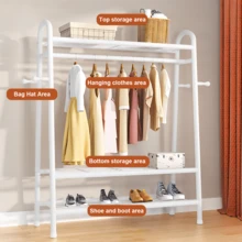 Lislark Heavy Duty Clothes Rail, 120cm Black/White Metal Rack With Double Hanging Clothing Rail, Shoe Rack, Storage Shelves, Wardrobe Clothes Rails For Bedroom Office Shop ﻿ - White - View 4
