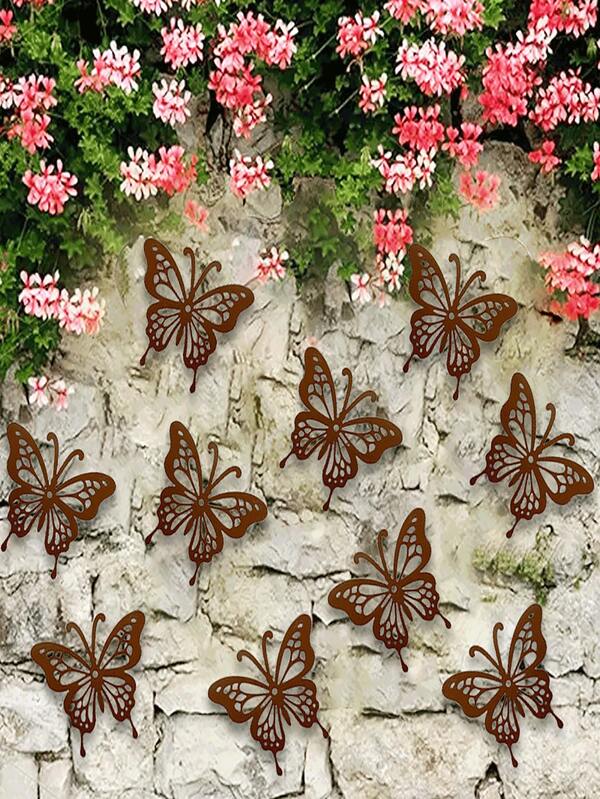 2D Rusty Iron Butterfly Wall Decor, Creative Metal Hanging Ornament For Villa, Garden, Yard, Outdoor Iron Decoration