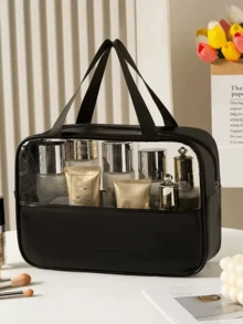 3pcs Set - 1 Waterproof Travel Cosmetic Bag, Portable Makeup Organizer Pouch, Toiletry Bag For Skincare, Makeup, Brushes, Eyeshadow Palette, Powder, Lotion, Lipstick, Jewelry, Bridesmaid Gift, Mother's Day Gift - Black - View 7