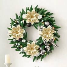 2/10/20 件闪亮圣诞一品红人造花、人造圣诞花束、婚礼圣诞树、新年装饰品 - 含羞草 - 查看 5