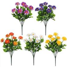5pcs Artificial 7-Prong Daisy Flowers, Silk Mixed Colors, Suitable For Outdoor Garden, Balcony, Living Room, Dining Table Decor, Wedding, Home, Office, Bedroom, Outdoor, Office Party Decoration