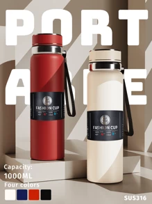 1 Piece 33.81oz Stainless Steel Insulated Water Bottle - Tumbler Coffee Cup Car Cup Water Cup Large Capacity, Leakproof, Portable, Suitable For Outdoor Activities, Mountain Climbing, Camping Water Bottle Sports And Travel - With Lid Can Be Used As A Water Cup Back To School, Suitable For School, Camping And Hiking - Multicolor - View 1