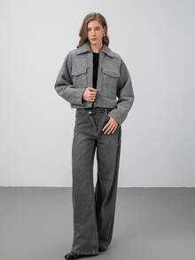 HZXVIC Women's Autumn New Solid Color Zipper Casual Large Pocket Commuter Jacket - Grey - View 7