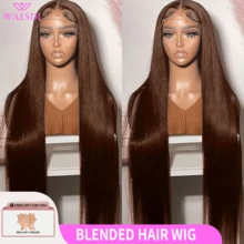 200% 密度直发鲍勃假发巧克力棕色前部无胶假发巴西处女混合人发混合发质女士，4*4 5*5 13x4 13x6 混合发骨直发预拔预剪高清蕾丝闭合假发稳固贴合女性日常风格耐高温纤维合成假发自然发际线易于造型 - 棕色 - 查看 2