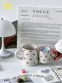 <Một tách trà ấm áp, một chút yêu thương>, 1 cốc gốm hình trái tim 200ml/420ml, cốc cà phê họa tiết tròn, thiết kế tối giản và thanh lịch, thích hợp để pha cà phê latte, sữa, sữa chua ăn sáng, trà chiều, quà tặng cho các cặp đôi, quà tặng ngày lễ tình nhân, quà tặng cho ngày tựu trường, quà tặng cho ngày tựu trường - Nhiều màu - Xem 3