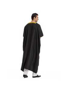 Middle Eastern Arabic Men's Graduation Gown With Embroidered Luxury Shawl/Cape Robe - Black - View 8