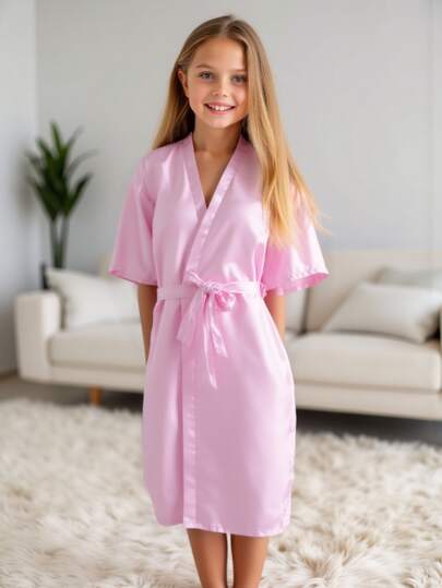 Vestaglia casual a maniche corte con incrocio per ragazza pre-adolescente, rosa