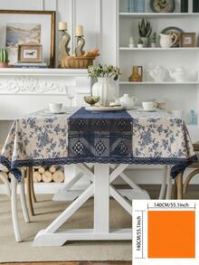 1 pièce Nappe rectangulaire avec imprimé rose bleu et bordure en dentelle, couverture de table avec découpes, convient pour table de café, meuble TV, pour toutes les saisons - Multicolore - Voir 10