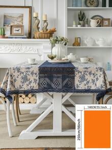 1 pièce Nappe rectangulaire avec imprimé rose bleu et bordure en dentelle, couverture de table avec découpes, convient pour table de café, meuble TV, pour toutes les saisons - Multicolore - Voir 14