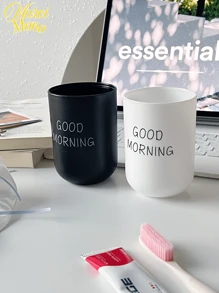 <Sleek Simplicity, Dual-Tone Style>, 2pcs Portable Washing Mouth Cups Plastic Home Hotel Toothbrush Holder Bathroom Accessories Storage Cups Home Bathroom Decor Fall Decor Back To School - Black and White - View 3