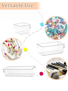 10pcs Drawer Organizer Set, Bathroom And Kitchen Drawer Cabinet Organizer Trays, Clear Storage Bins For Makeup, Jewelry, Utensils And Gadgets - White - View 3