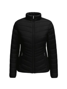 Chamarra Acolchada Entallada, Estilo Elegante Urbano, Ligera y Térmica para Mujer, Bolsillos con Cremallera, Cardigan Lateral - Negro - Ver 3