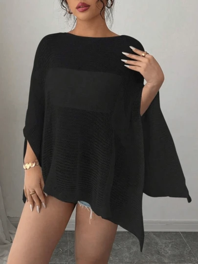 Women's Summer Sheer Mesh Tops  Bat Sleeve Solid Color Round Neck Knit T-Shirt