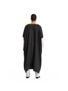 Middle Eastern Arabic Men's Graduation Gown With Embroidered Luxury Shawl/Cape Robe - Black - View 7
