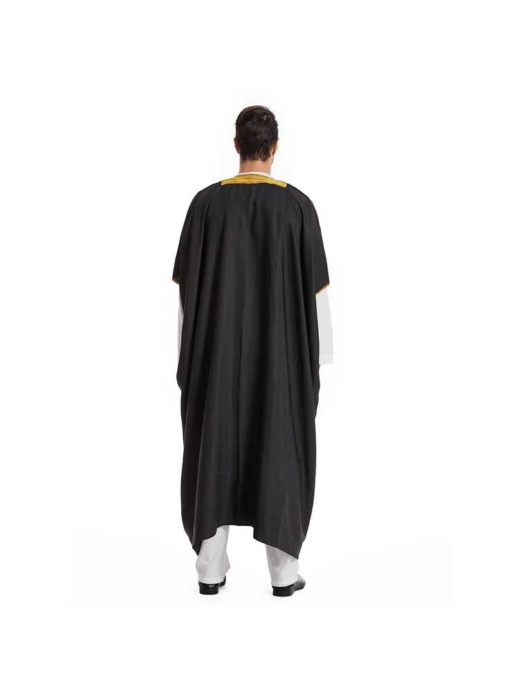 Middle Eastern Arabic Men's Graduation Gown With Embroidered Luxury Shawl/Cape Robe - Black - View 7