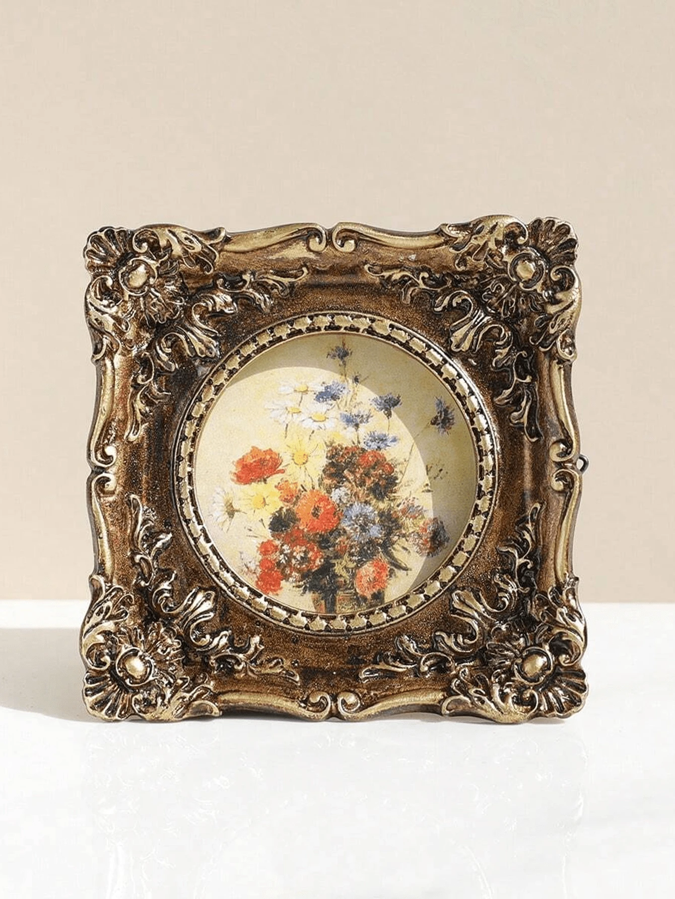 1pc Square Mini Photo Frame Easel Resin Vintage Frame Oil Painting Frame Resin Frame Gallery Wall Decor