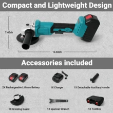 Cordless Angle Grinder 4-1/2 Inch, Power Angle Grinder With 2x1.3Ah Battery, 12000 RPM Brushless Metal Grinder With Cutting Wheels, Electric Grinder Tool For Wood Metal Cutting & Grinding - Xanh bạc hà 2 - Xem 11