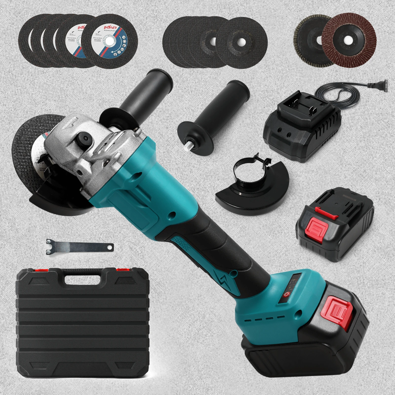 Cordless Angle Grinder 4-1/2 Inch, Power Angle Grinder With 2x1.3Ah Battery, 12000 RPM Brushless Metal Grinder With Cutting Wheels, Electric Grinder Tool For Wood Metal Cutting & Grinding - Xanh bạc hà 2 - Xem 1