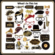 40 Stücke 1920er Jahre Fotobox, 1920er Jahre Party Dekorationen, Roaring 20s Party Dekorationen, für Familie, Freunde Party Foto Zubehör