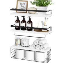 Lislark 3Pcs Wooden Floating Wall Shelves Display Unit Storage Decor Rustic Home Office - 3 Layers White - View 8