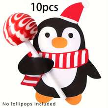 100pcs Festive Christmas Lollipop Cards - Santa, Penguin & Snowman Designs With Red & White Checkered Bows, Perfect For Holiday Gifts, Party Favors, And Classroom Exchanges, Christmas Decorations(10/50/100pcs)