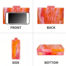 Milky Way Elegant Acrylic Marble Floral Women's Clutch And Handbag With Gradient Pattern, Perfect For Banquet, Evening Parties And Stylish Crossbody Use - Màu Hồng  San hô - Xem 7