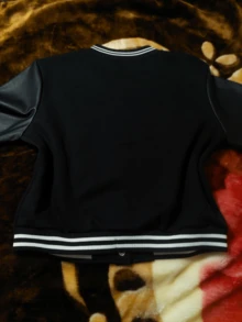 Women's Bomber Jacket Schoolgirl Blogger Winter Blouse Female Sweatshirt Elegant Leatherette Sleeve - 黑色 - 查看 3