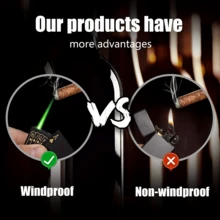 Lighter, Windproof And Green Flame, Can Be Filled With Butane Gas. Metal Poker Cool Design Outdoor, Indoor, Camping, Barbecue, Candles, Birthdays, Men's Gifts. (Excluding Butane Gas) - Red - View 3
