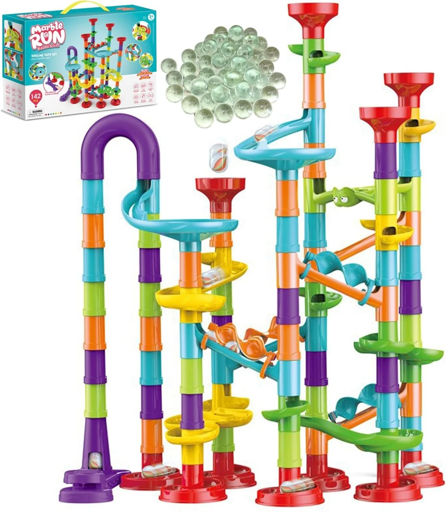 142pcs Marble Race Track Toys, Marble Run Set, Construction Building Blocks Game For Kids Birthday STEM Gifts, And Early Cognition, Hand Exercise, Parent-Child Interaction, Distinguish Colors - Multicolor - View 1