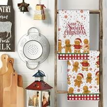 2pcs, Christmas Gingerbread Man Design Hand Towel, Dish Towel, Soft And Absorbent Hand Towel, Towel, Tea Towel For Restaurant Table Decoration, Suitable For Cooking, Bathroom, Housewarming Gift, Birthday Gift, Mother's Gift