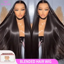 WALSDI 4x4 5x5 13x4 13x6 10-36 英寸 36 英寸 200% 密度直发蕾丝前部混合假发 人发混合发 13X4 蕾丝前部假发 巴西混合人发混合纤维假发 天然瑞士全边蕾丝假发 适合婴儿头发 适合女性 10-14 岁鲍勃假发 - 自然色&黑色系 - 查看 2