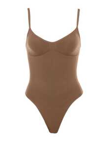 Tummy Control Tank Bodysuit – Thong Shapewear With Snatched Waist - 咖啡棕 - 查看 4