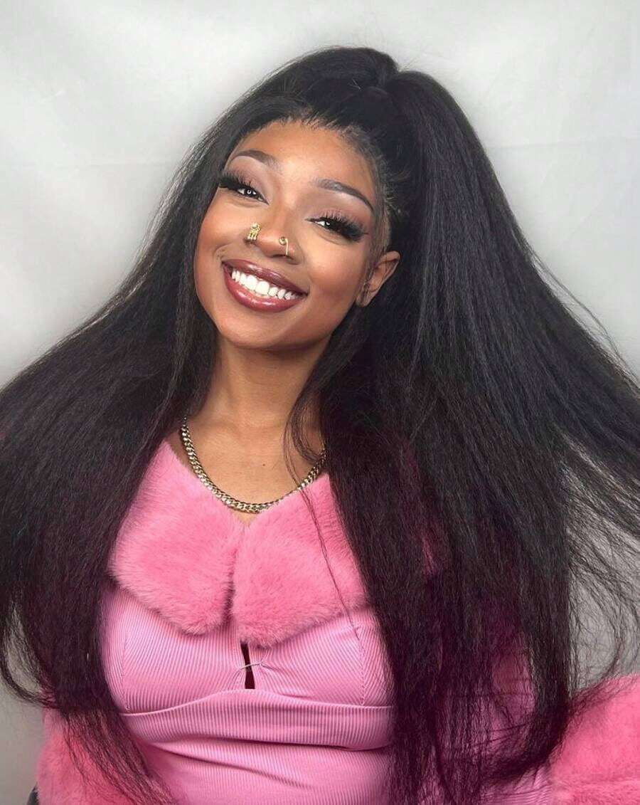 bling hair Half Wig, Straight, Kinky, Flexi Fit, Invisible, 3 In 1 Wig, Flip Drawstring Wig, 180% Density, Glueless Wigs, Natural Black, Ready To Wear Headband Wig For Women - Natural Black - 查看 1