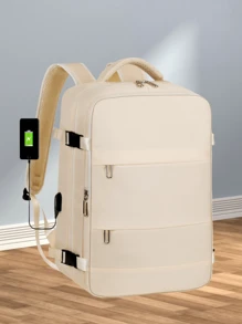 Expandable Backpack, Men's Large Capacity School Bag, Business Trip Luggage, Backpack, Travel Bag, Women's Computer Bag Back-To-School Season - Beige - View 2