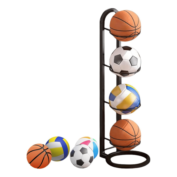 4 piezas Estante de almacenamiento de pelotas universal, hecho de tubos de metal engrosados, tiene una fuerte capacidad de carga, es resistente al desgaste y duradero, y es adecuado tanto para hogares como para gimnasios.