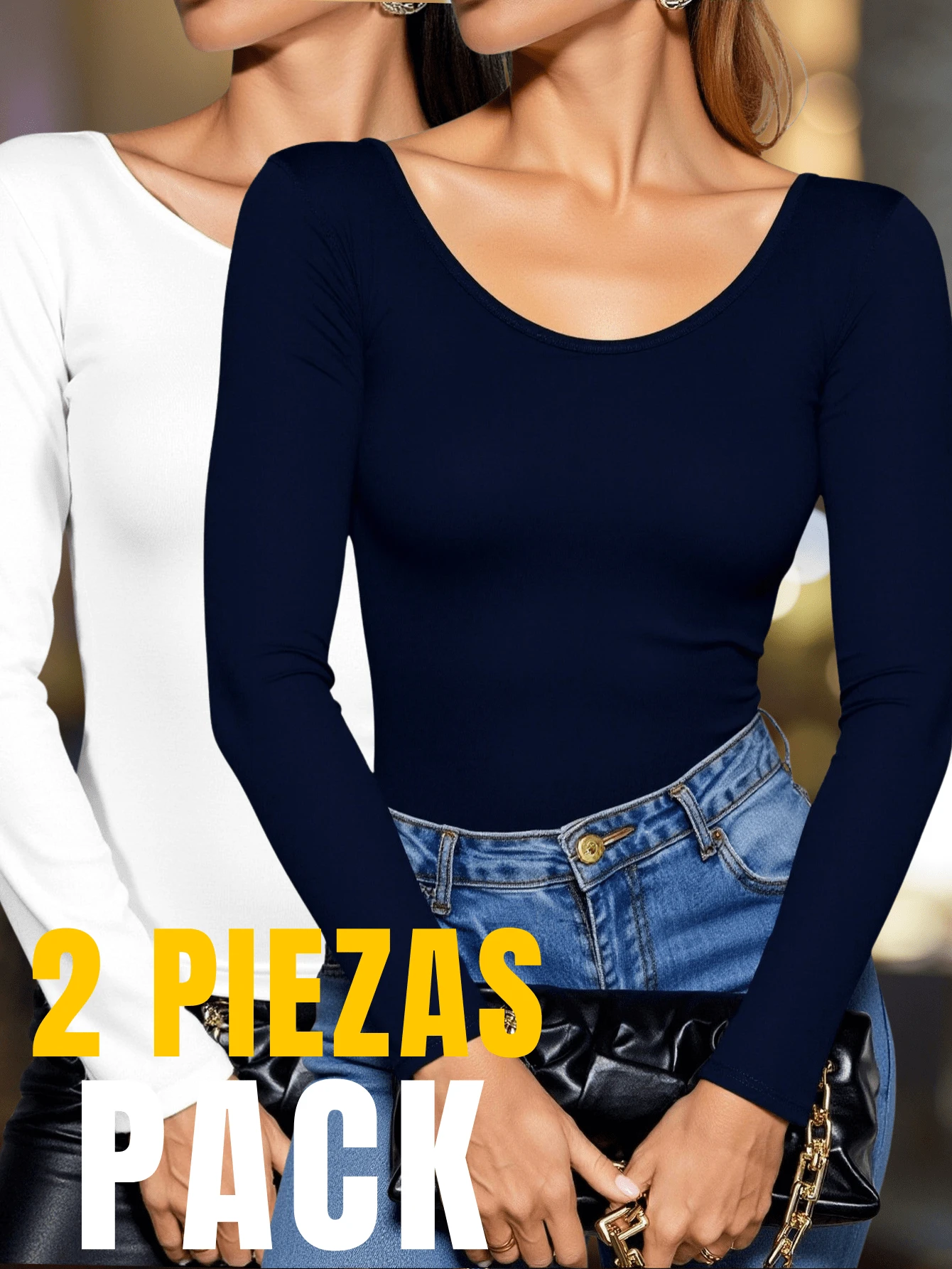 Women Blouses - Blue and White - View 1