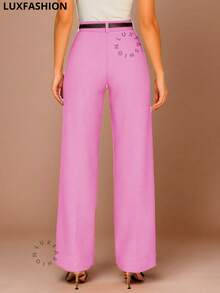 Women's Wide Leg Elegant Tailored Pantaloons With Belt - Màu Hồng baby - Xem 4