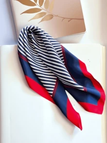 1 pieza Nuevo pañuelo cuadrado pequeño de mujer de seda sintética con estampado de líneas, 60 colores, versátil pañuelo, cinta decorativa para bolso, corbata de cuello, pañuelo de cabeza, adecuado para uso diario con vestido - Multicolor - Ver 2