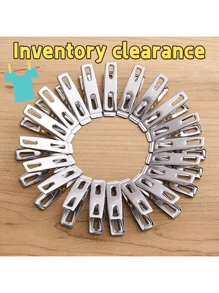 [库存] 10/20/60/100个不锈钢衣夹 - 重型防滑防风金属夹，适用于洗衣、内衣、袜子 - 耐用防锈，室内/室外使用，抓握衣夹，洗衣用品 | 现代服装，衣夹