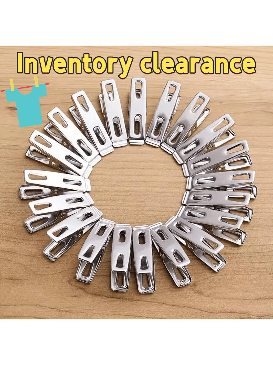 [库存] 10/20/60/100个不锈钢衣夹 - 重型防滑防风金属夹，适用于洗衣、内衣、袜子 - 耐用防锈，室内/室外使用，抓握衣夹，洗衣用品 | 现代服装，衣夹