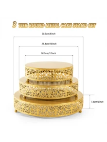 3 Pack Cake Stands, Metal Cake Stands, Dessert Display Cupcake Stands, Cupcake Pastry Candy Display Plate For Wedding, Event, Birthday Party - Golden - View 3