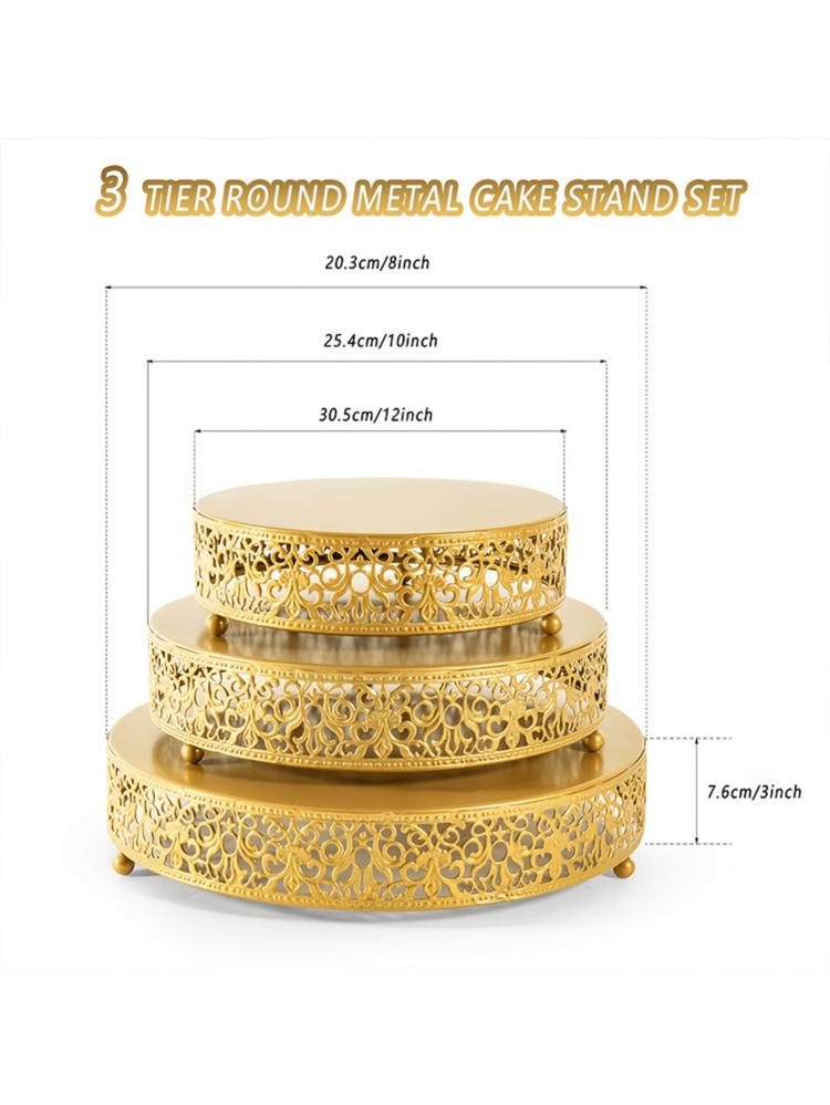 3 Pack Cake Stands, Metal Cake Stands, Dessert Display Cupcake Stands, Cupcake Pastry Candy Display Plate For Wedding, Event, Birthday Party - 金的 - 查看 2