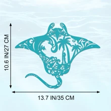 Arte de pared de metal de 2D raya torpedo, artesanía de metal en degradado, escena de criaturas marinas, raya manta, surf, tabla de surf, pez, concha, decoración del hogar del regalo de la isla de ola, perfecto para la decoración de la habitación