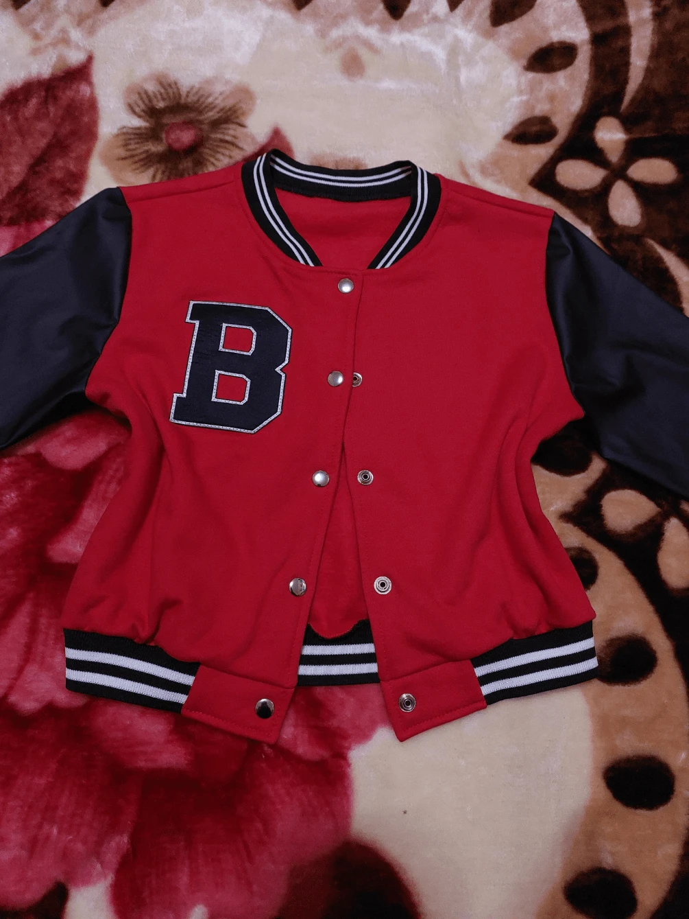 Women's Bomber Jacket Schoolgirl Blogger Winter Blouse Female Sweatshirt Elegant Leatherette Sleeve - Đỏ - Xem 1
