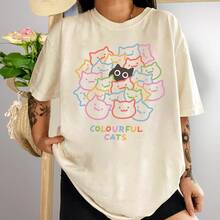 Unisex Colorful Cats Aesthetich T-Shirt - Cream - View 1
