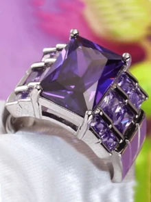 Vintage Luxury Purple Rhinestones Artificial Zirconia Rings For Women Fashion Women Rings Jewelry Accessories Engagement Party Gift